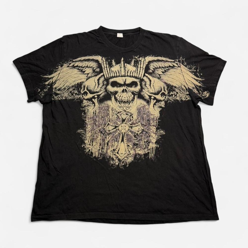 Vintage Salvation Skull Wings Graphic T Shirt Black Gothic Biker XXL